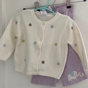 12-18 *vintage* Gymboree cardigan + elephant lilac corduroy pants new old stock